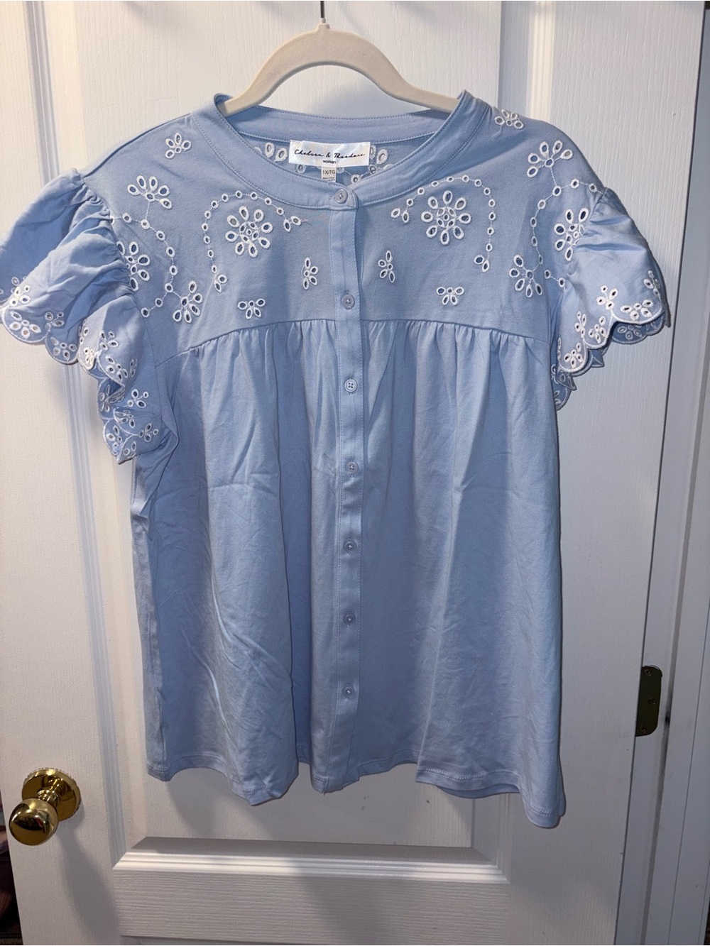 Chelsea & Theodore Light Blue Eyelet Button-Down Blouse